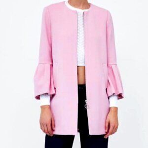 Zara pink spring ruffled bell sleeve Pea coat Jacket Coat Blazer Size Small